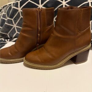 A New Day Brown Ankle Booties with Chunky Heel and Smooth Finish